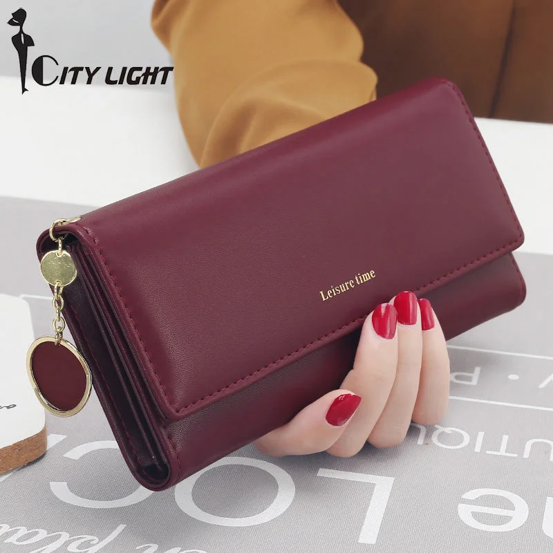 Bright orange purses & wallets-New Fashion Women Wallets Long Style Multi-Functional Wallet Purse Fresh Pu Leather Female Clutch