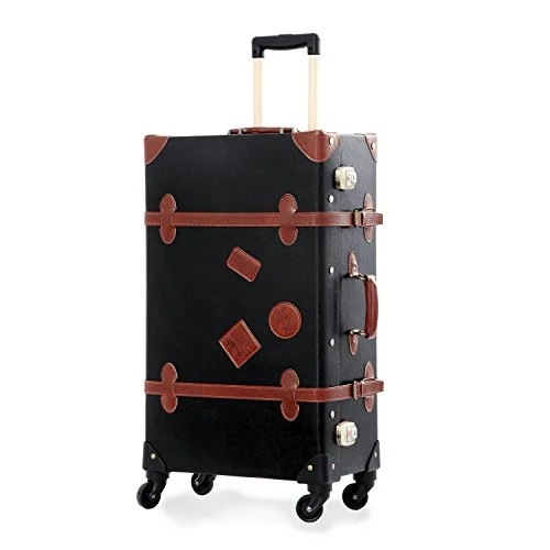 quick suitcase for short travel -Unitravel Vintage Carry on Suitcase Spinner Duffle PU Trunk TSA Luggage with Strap