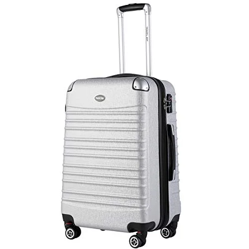 retro suitcase for classic trips -Travel Joy Expandable Luggage Carry on Suitcase TSA Lightweight Hardside Luggage Spinner Wheels Luggage 20 inches (Silver)