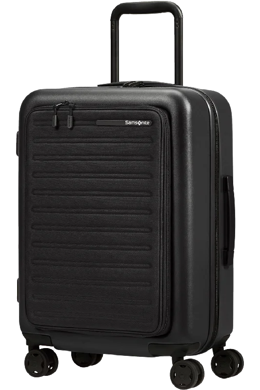 handy suitcase for easy lifting -Samsonite Stackd Spinner 55cm Kabine Kuffert m. Frontlomme