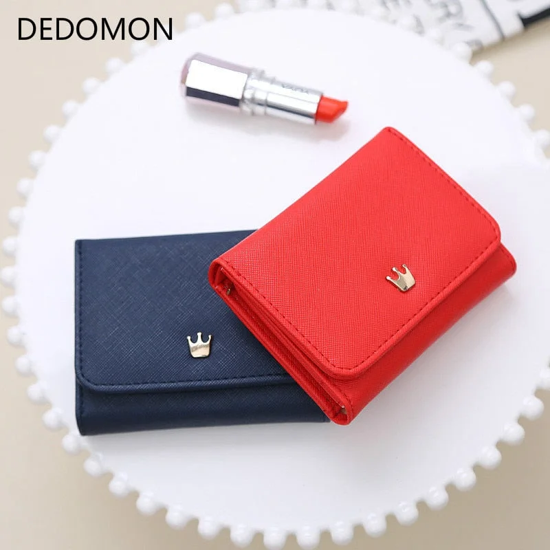 Red velvet purses & wallets-Wallet Women 2018 Lady Short Women Wallets Crown Decorated Mini Money Purses Small Fold Pu