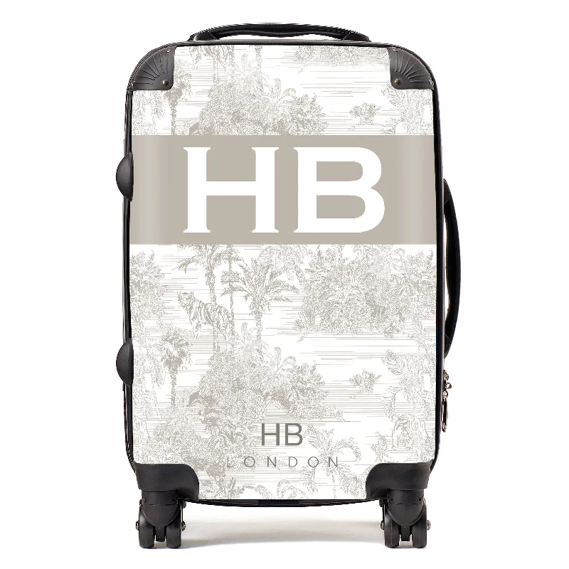 posh suitcase for private travel -Personalised Greige Tiger Toile with Original Font Initial Suitcase