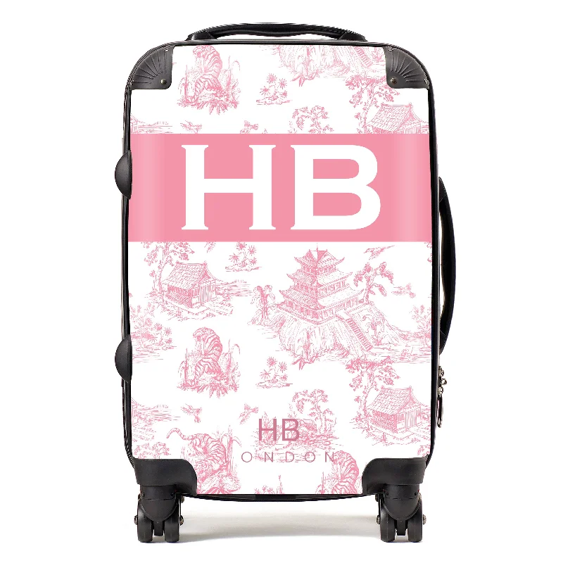 classic suitcase for old-world trips -Personalised Pink Oriental Toile with Original Font Initial Suitcase