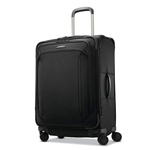 leaf suitcase for green travel -Samsonite Lineate Expandable Softside Checked Luggage with Spinner Wheels, 25 Inch, Obsidian Black