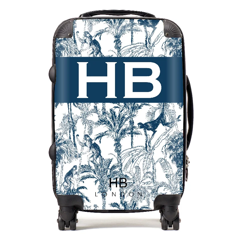 city suitcase for metro travel -Personalised Navy Jungle Toile with Original Font Initial Suitcase