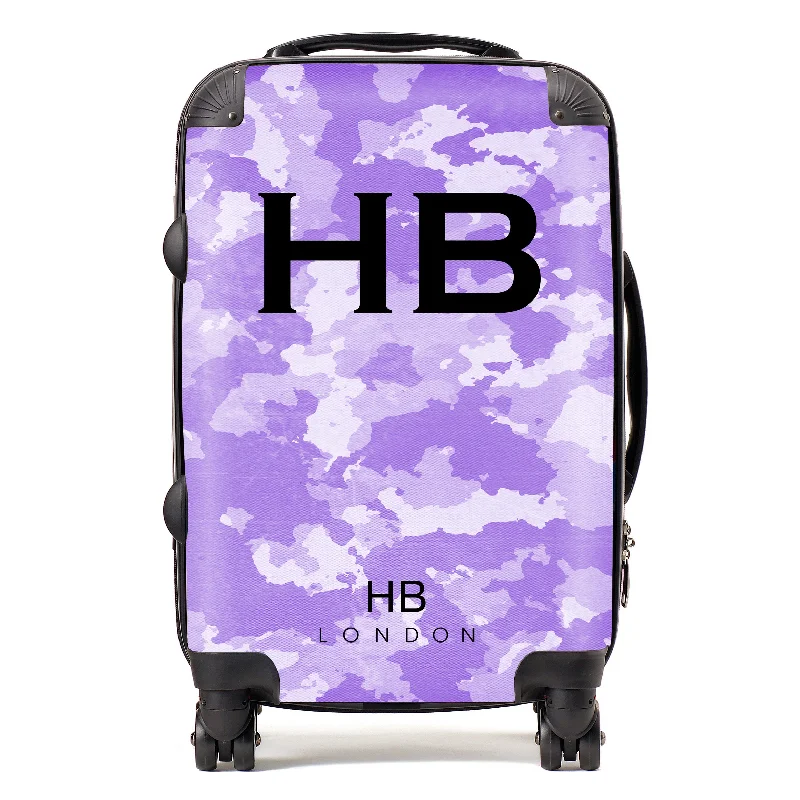 cheap suitcase for tight budgets -Personalised Purple Camouflage with Black Font Initial Suitcase