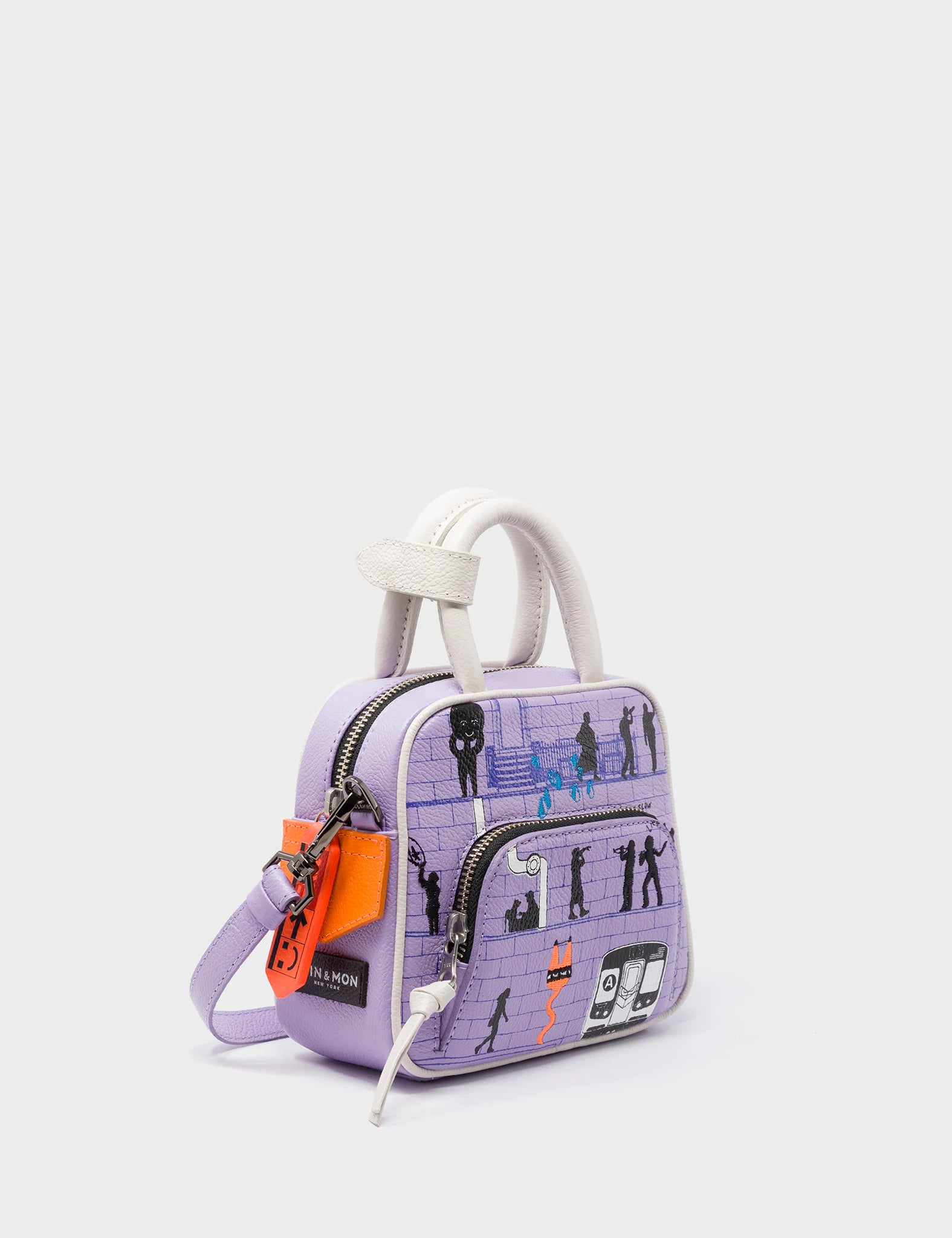 Spacious purple crossbody bag-Marino Mini Crossbody Lavender Leather Bag - Subway Stories Design