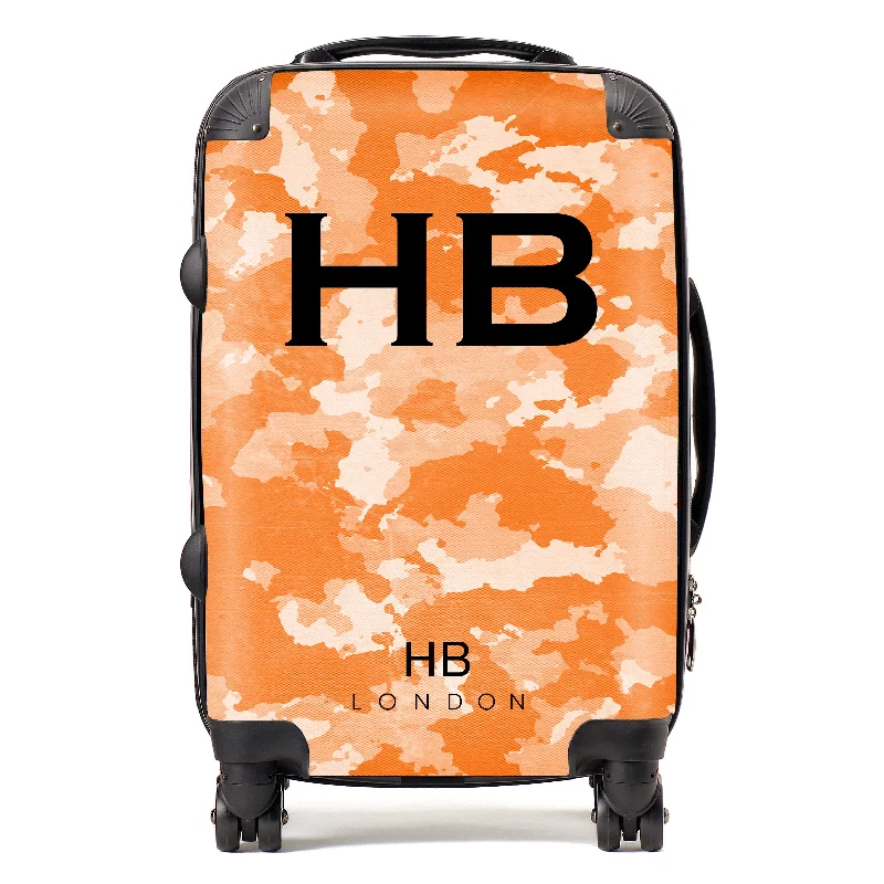 featherlight suitcase for air travel -Personalised Orange Camouflage with Black Font Initial Suitcase