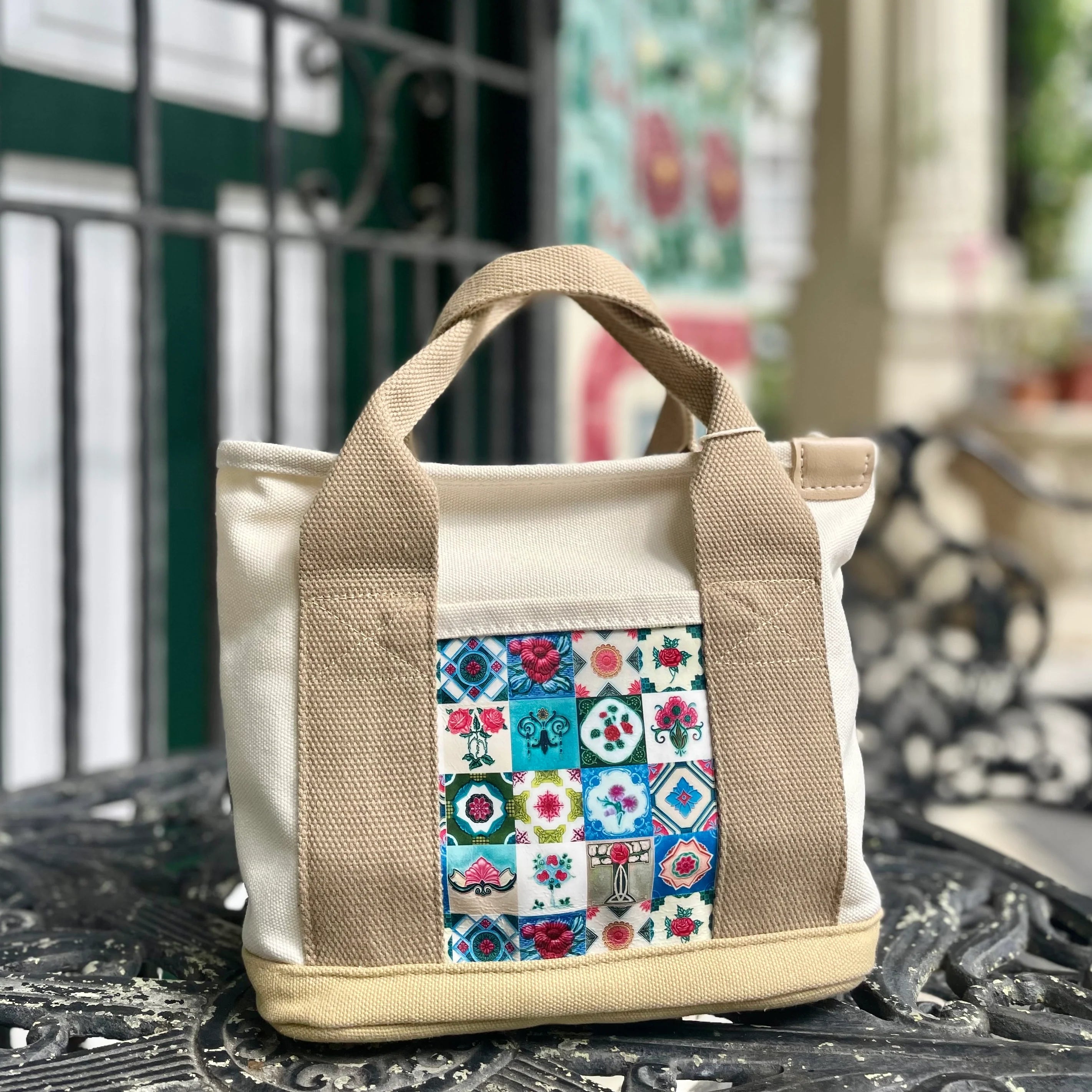 Modern geometric crossbody bag-The Voyager Sling - Peranakan Tiles