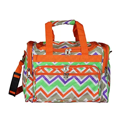 plush duffel bags for high-end travel -World Traveler 16" Duffle Duffel Bag, Orange Trim Chevron Multi, One Size