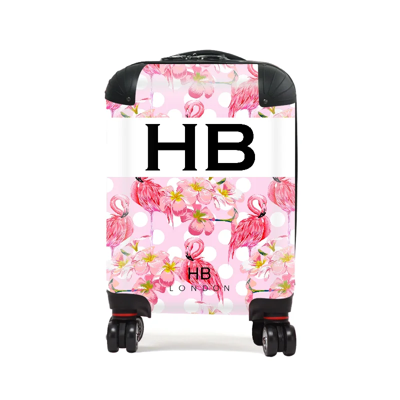 green suitcase for mindful travel -Personalised Polka Dot Flamingo Print Children's Suitcase