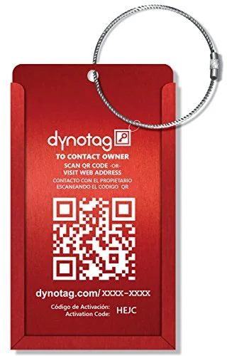 short suitcase for day travel -Dynotag Web/Gps Enabled Qr Smart Aluminum Convertible Luggage Tag W. Steel Loop (Ruby Red)