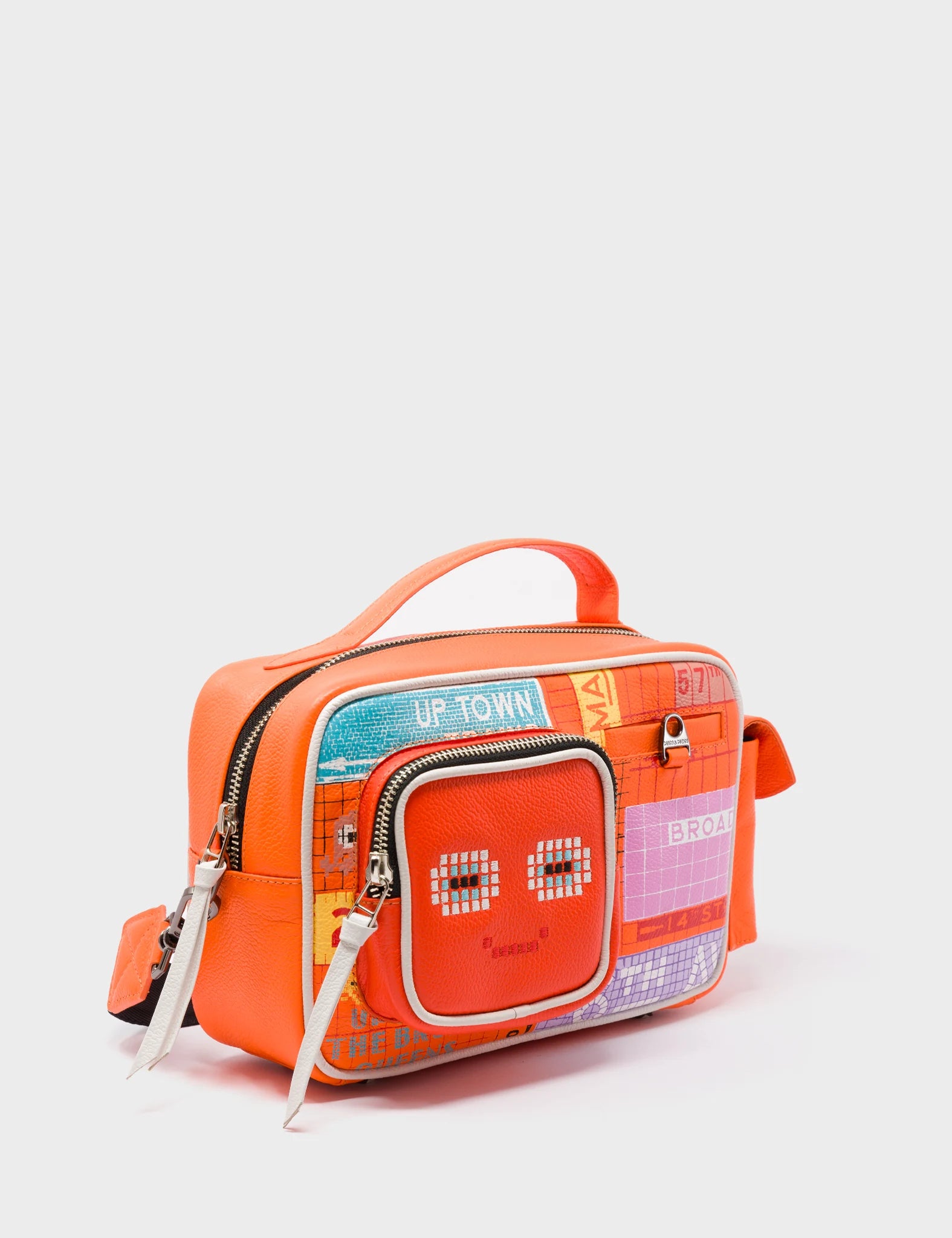 Quilted silver crossbody bag-Ilan Radio Medium Lollipop Orange Crossbody Bag - Subway Stories Design