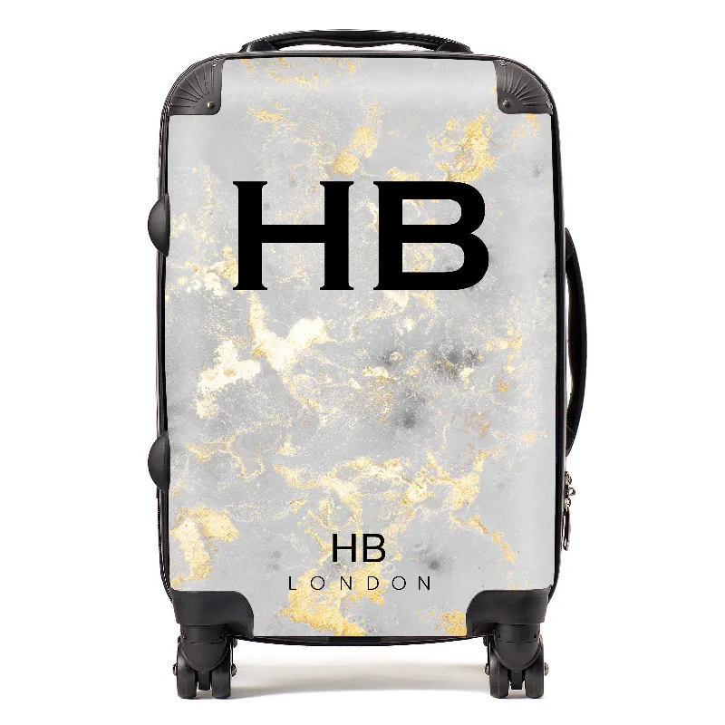 metro suitcase for city trips -Personalised Grey and Gold Foil Marble Initial Suitcase