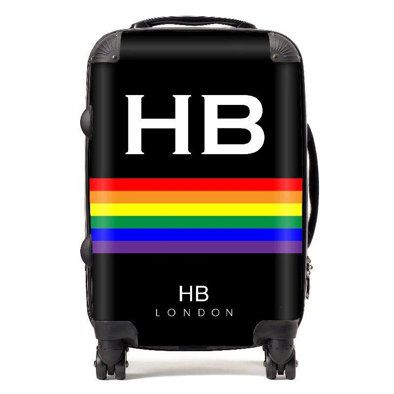 grand suitcase for luxe vacations -Personalised Black Pride Stripe with White Font Initial Suitcase