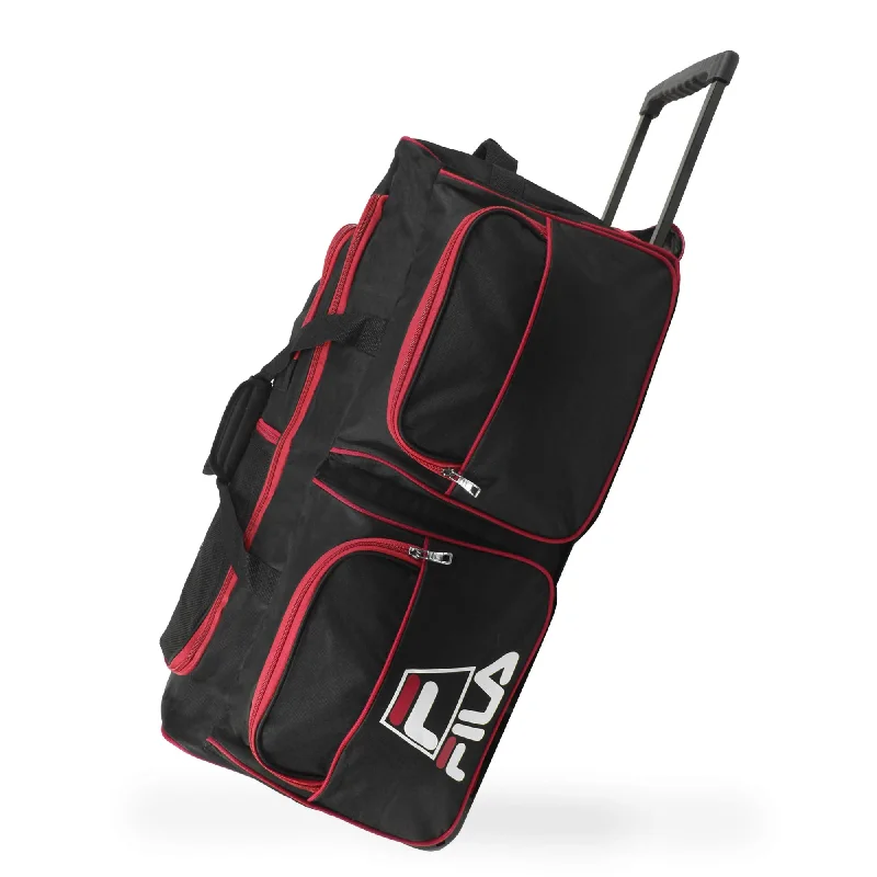 tactical duffel bags for gear trips -Fila 30" 8-Pocket Rolling Duffel, Black/Red, One Size