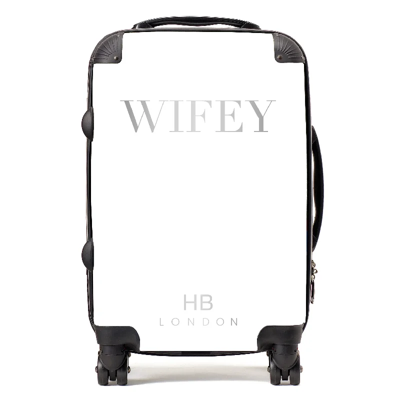 mover suitcase for relocation -Personalised White with Silver Font WIFEY Suitcase