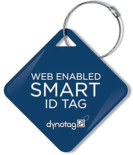 long-haul suitcase for extended trips -Dynotag Web/Gps Enabled Qr Smart Deluxe Steel Luggage Tag & Braided Steel Loop: Square (Navy Blue)