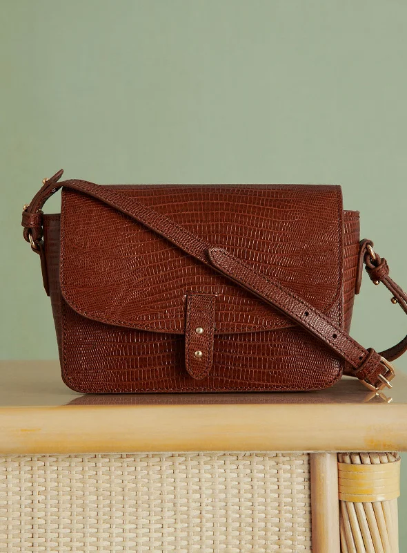 Small ruby crossbody bag-Crossbody Ser Servan Lezard Cognac