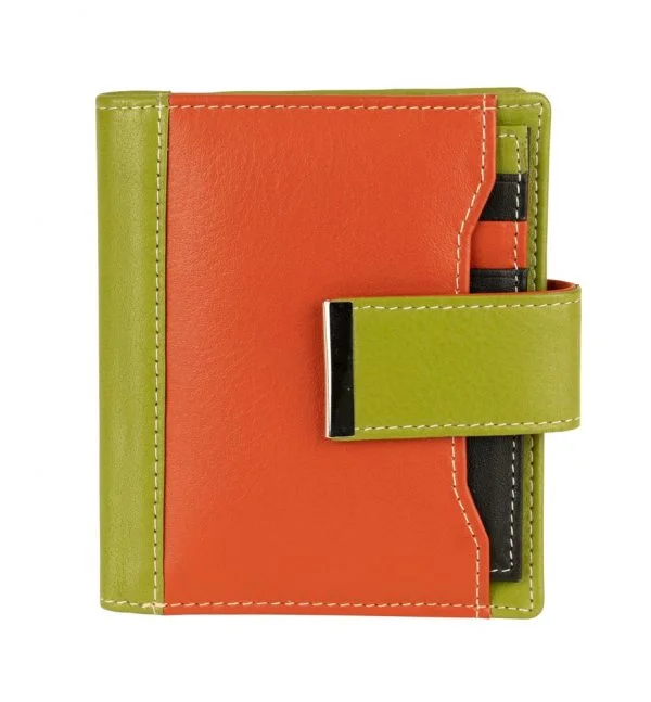 Small purple purses & wallets-Franco Bonini 21-01 orange/multi RFID leather wallet removable card holder