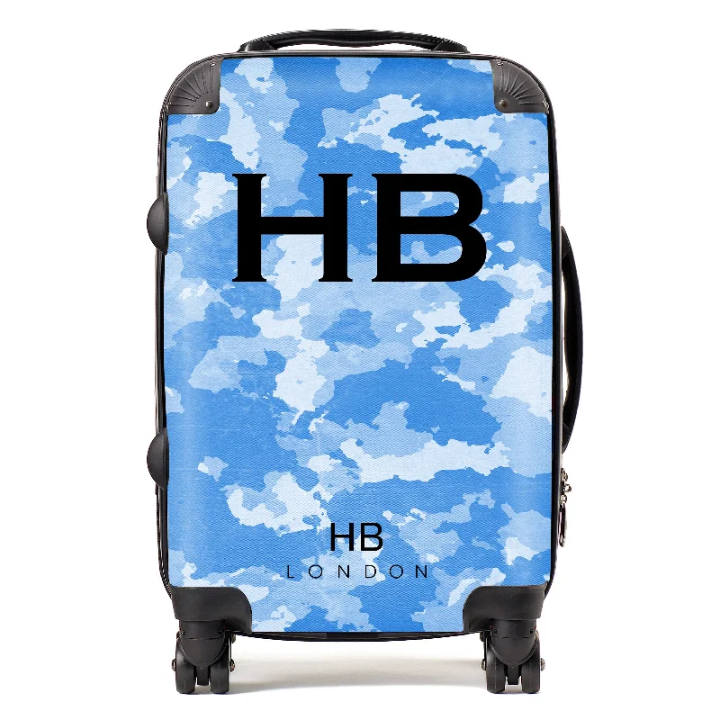 group suitcase for big families -Personalised Blue Camouflage with Black Font Initial Suitcase