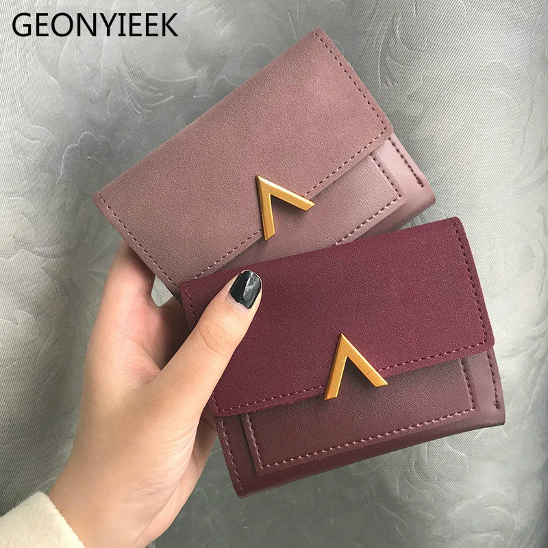 Pink velvet purses & wallets-Matte Leather Small Women Wallet Luxury Brand Famous Mini Womens Wallets And Purses Short Female