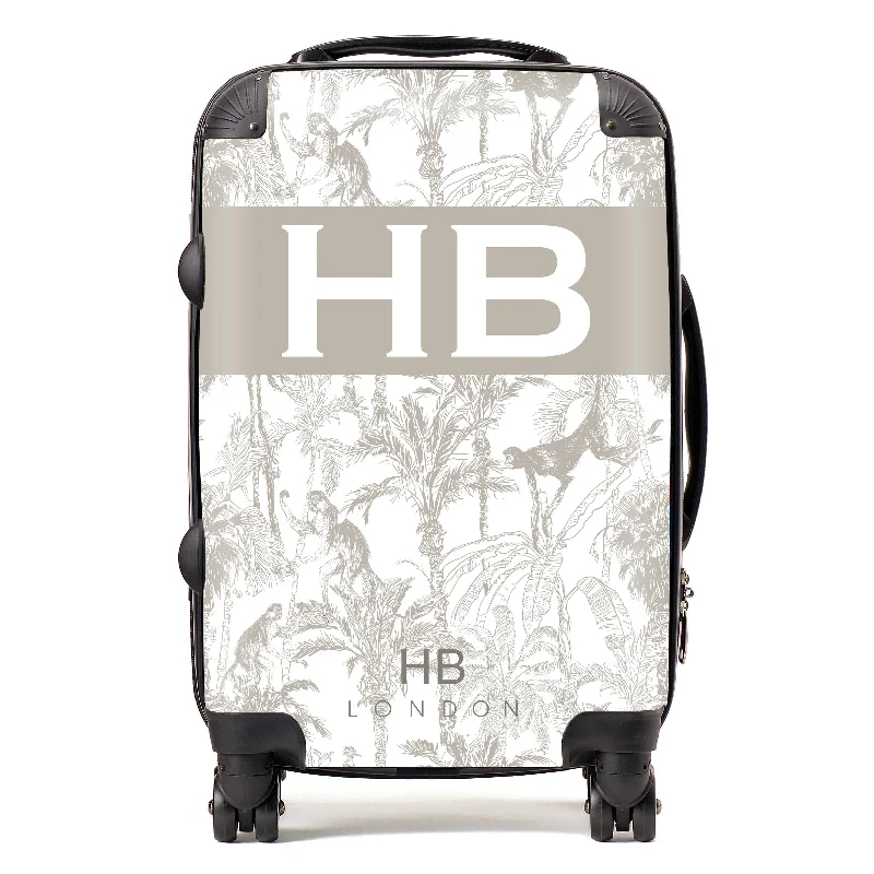 huge suitcase for long adventures -Personalised Greige Jungle Toile with Original Font Initial Suitcase