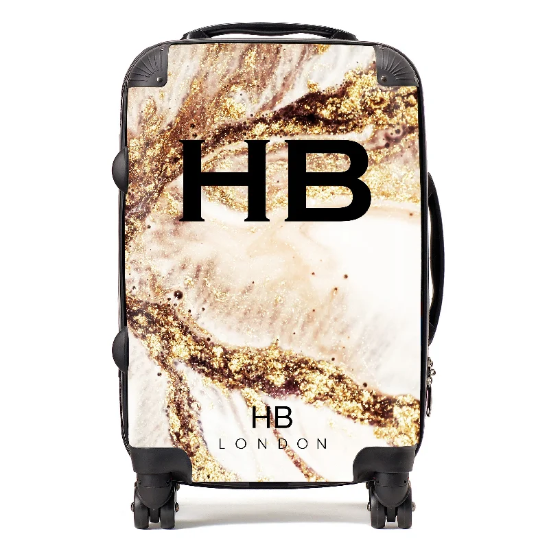 water-tight suitcase for wet trips -Personalised Golden Cracked Marble with Black Font Initial Suitcase