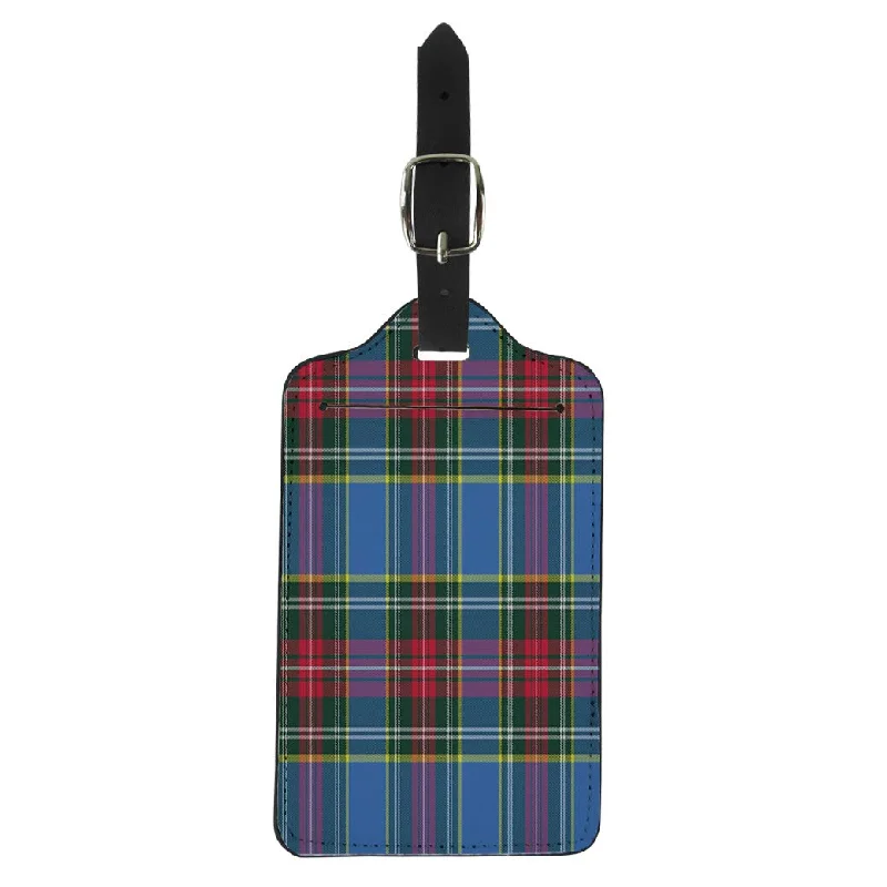 pliable suitcase for soft packing -Pinbeam Luggage Tag Blue Abstract Macbeth Tartan Kilt Check Pattern Red Suitcase Baggage Label