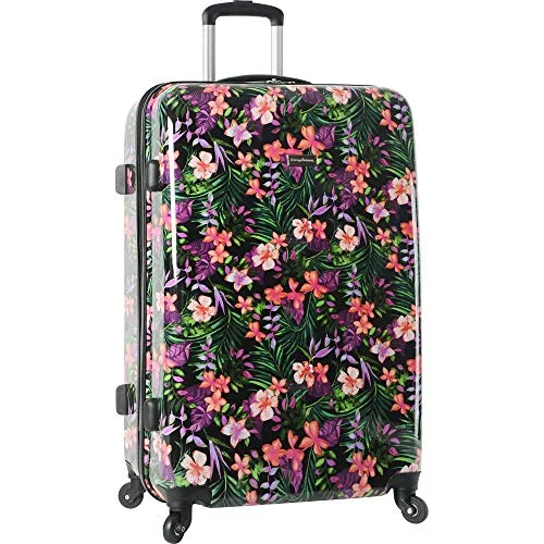 kid suitcase for small trips -Tommy Bahama 28" Hardside Luggage Spinner Suitcase Hibisus Vine Black, Hibiscus