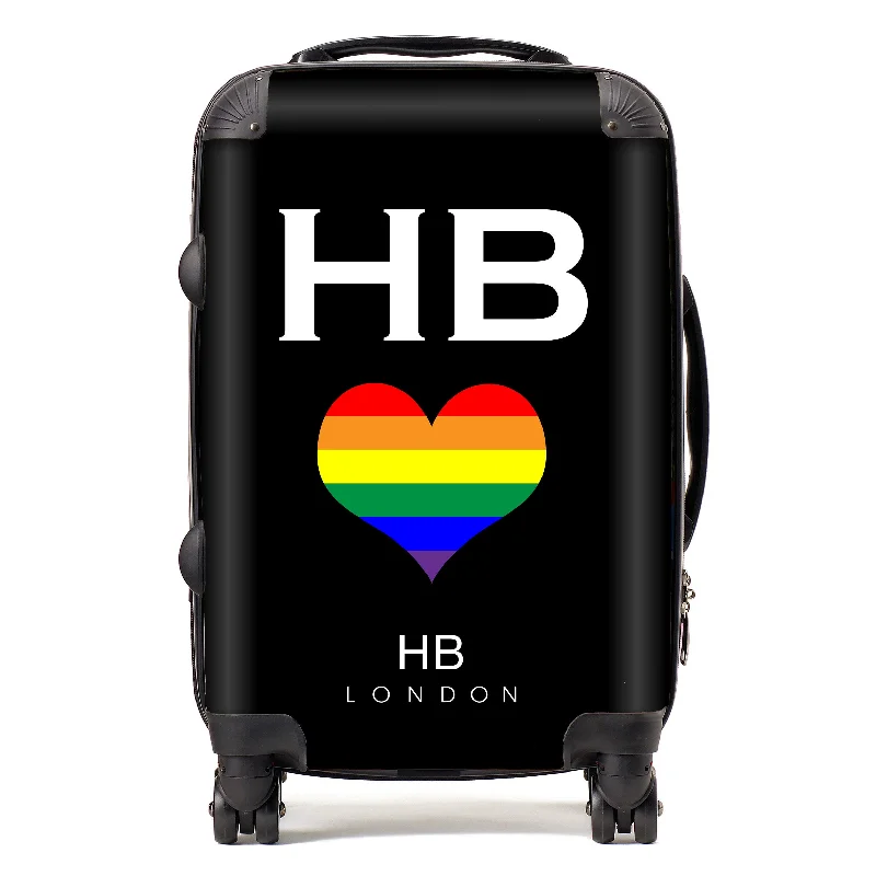 top suitcase for wild adventures -Personalised Black Pride Heart with White Font Initial Suitcase