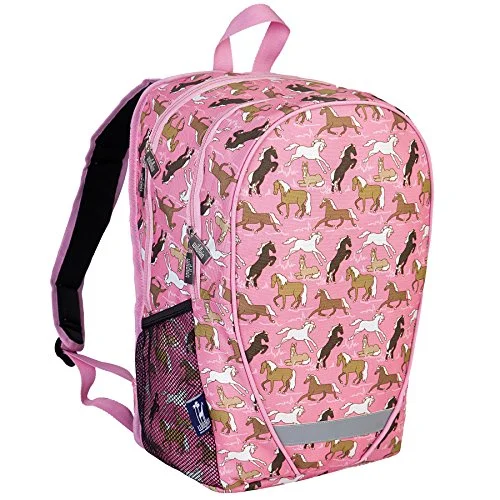 pink backpack for cute trips -Wildkin Horses In Pink 18 Inch Backpack