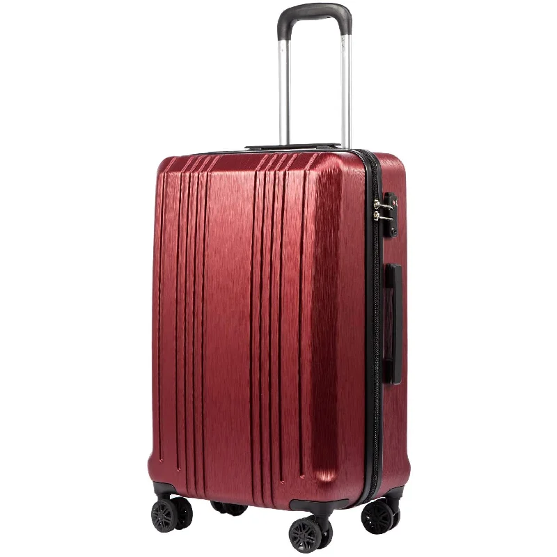 pack-down suitcase for small homes -Coolife Luggage Suitcase PC+ABS with TSA Lock Spinner Carry on Hardshell Lightweight 20in 24in 28in (wine red, M(24IN))