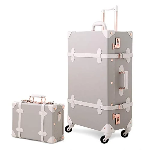 unique suitcase for custom journeys -Mosslanda Vintage Suitcase Set Retro Trunk Spinner Carry On Luggage with Handbag