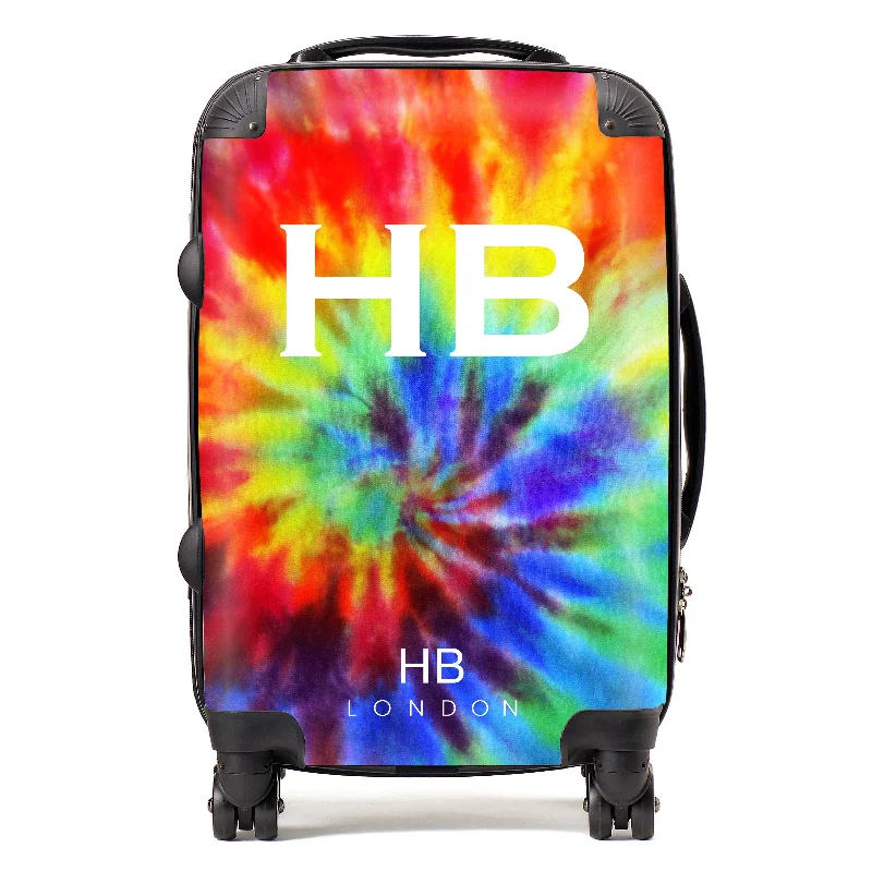 neat suitcase with extra pockets -Personalised Rainbow Tie Dye with White Font Initial Suitcase