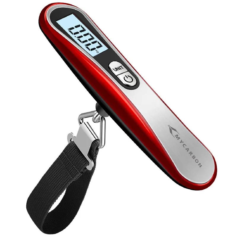 tough suitcase for frequent journeys -MYCARBON Digital Luggage Scale, Luggage Scale Travel Digital, 110 lbs Hanging Luggage Scale with Hook, Portable Suitcase Luggage Weight Scale with Backlit LCD Display Convertible Weight Units Red