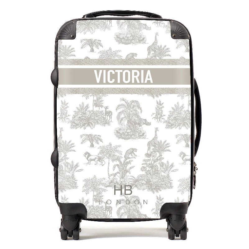 monogrammed suitcase with custom designs -Personalised Greige Safari Toile with Designer Font Initial Suitcase