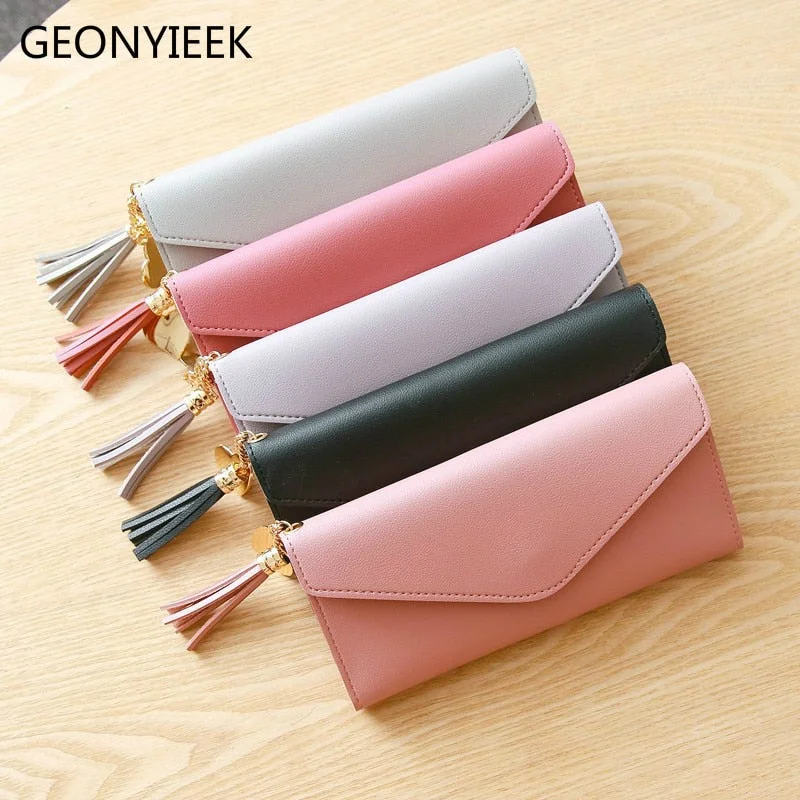 Stylish tan purses & wallets-Long Wallet Women Purses Tassel Fashion Coin Purse Card Holder Wallets Female High Quality Clutch