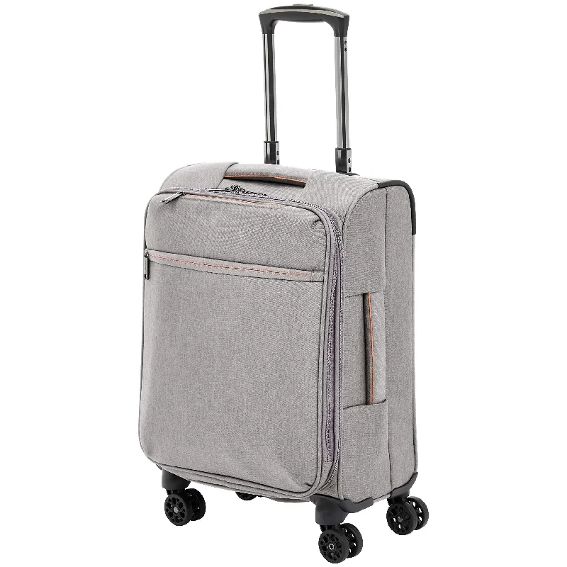 blue suitcase for calm trips -AmazonBasics Belltown Softside Rolling Spinner Suitcase Luggage - 21-Inch, Heather Grey