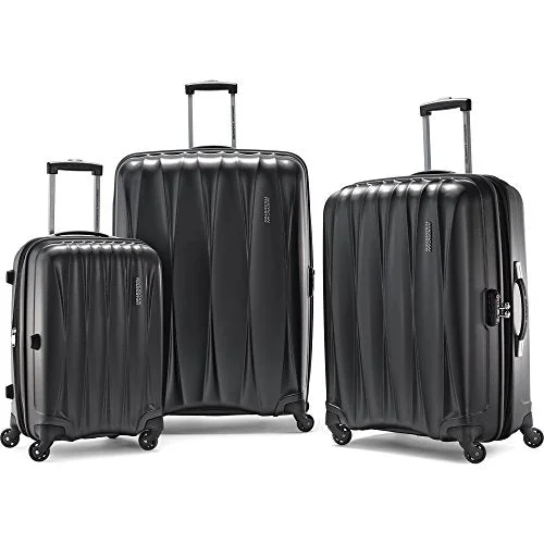 kid suitcase for small trips -American Tourister Arona Premium Hardside Spinner 3Pcs Luggage Set 20" 25" 29" (Charcoal)