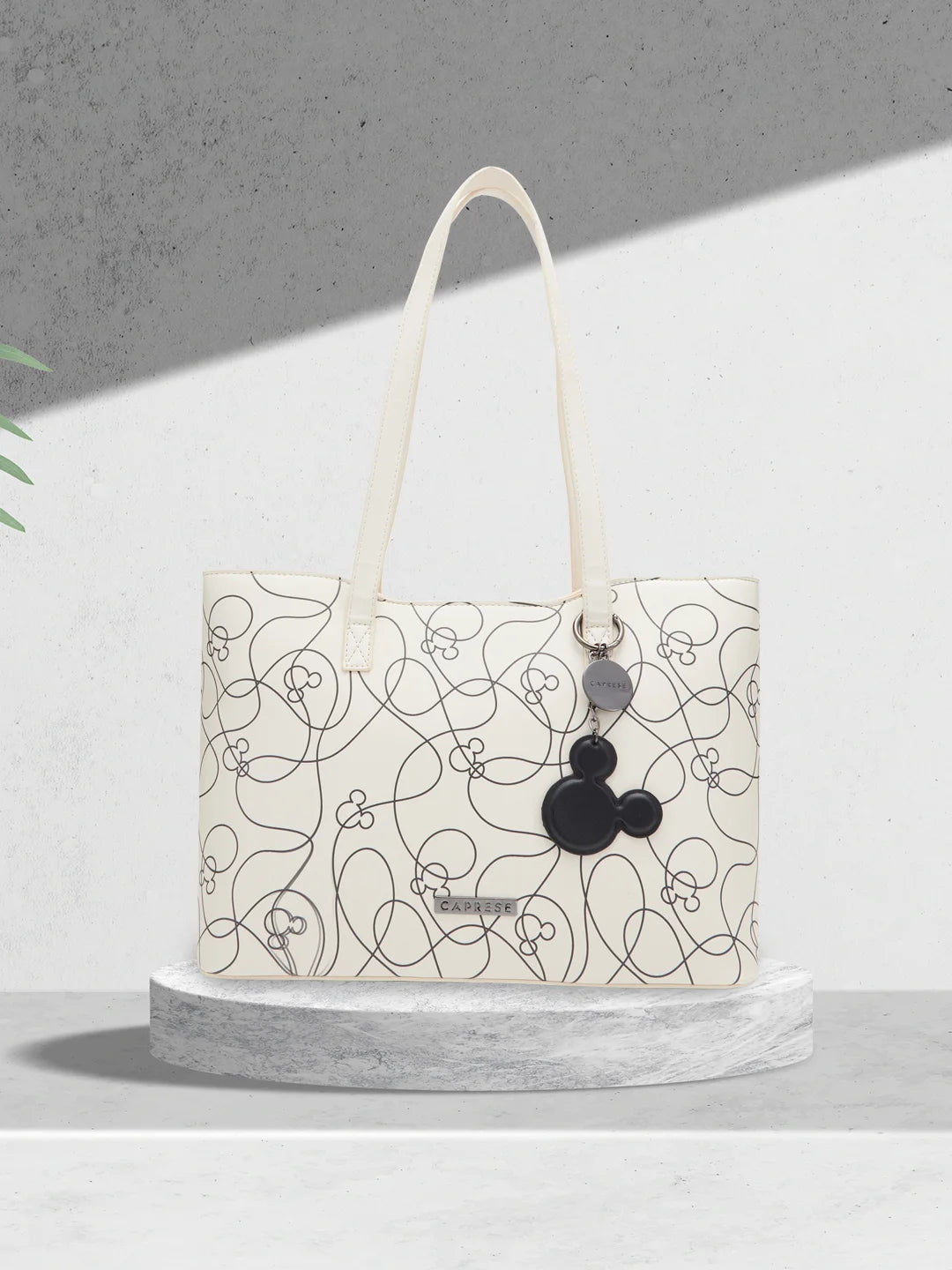 Foldable grey crossbody bag-Caprese Disney Inspired Printed Mickey Mouse Collection Satchel Medium Handbag White