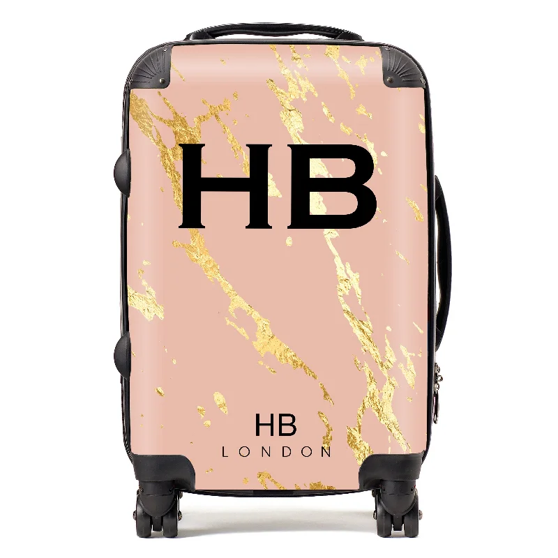 utility suitcase for moving needs -Personalised Nude Pink and Gold Marble Initial Suitcase