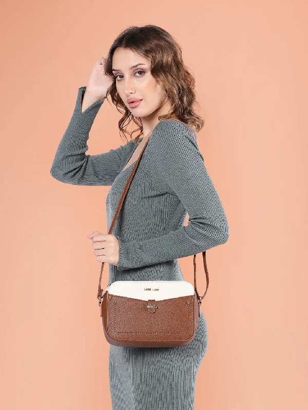 Trendy beige crossbody bag-Lavie Luxe Tan Medium Women's Rise 4c Box Sling Bag