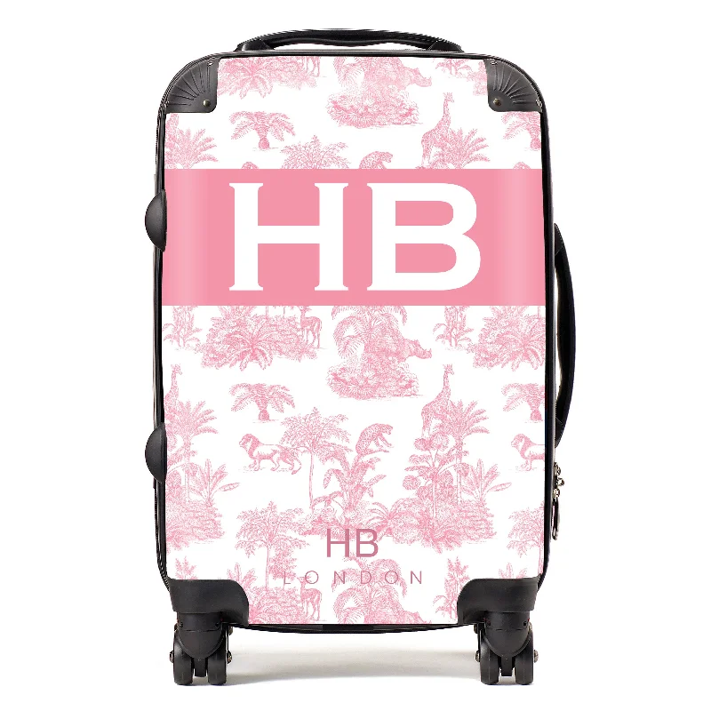 solo suitcase for lone journeys -Personalised Pink Safari Toile with Original Font Initial Suitcase