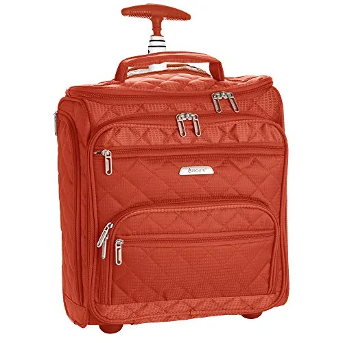 hard suitcase for firm trips -16.5" Underseat Women Luggage Carry On Suitcase - Small Rolling Tote Bag with Wheels (Orange)