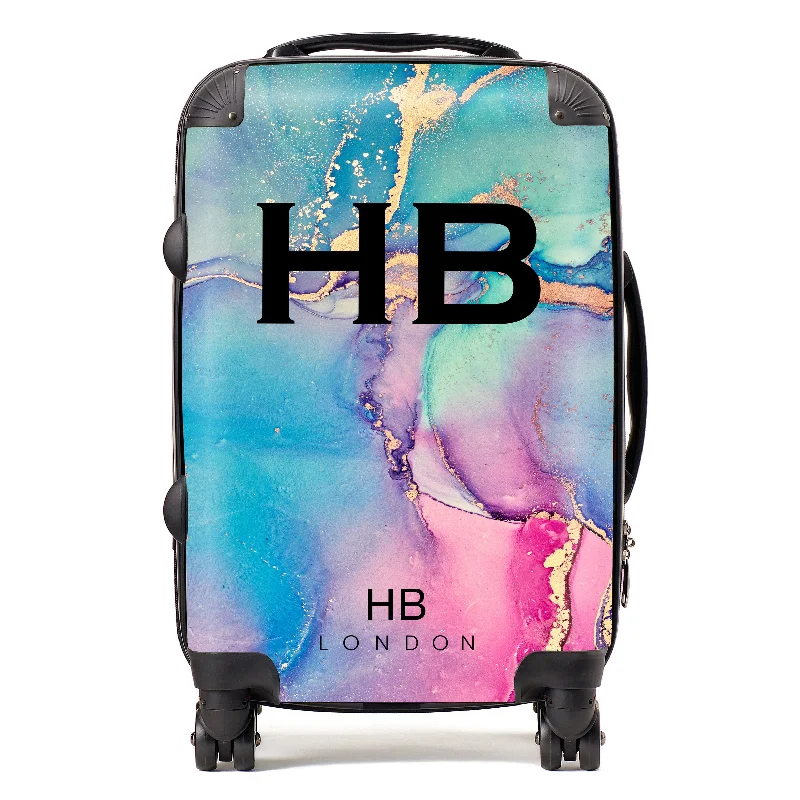 ergonomic suitcase for comfortable use -Personalised Cosmic Ink Marble with Black Font Initial Suitcase