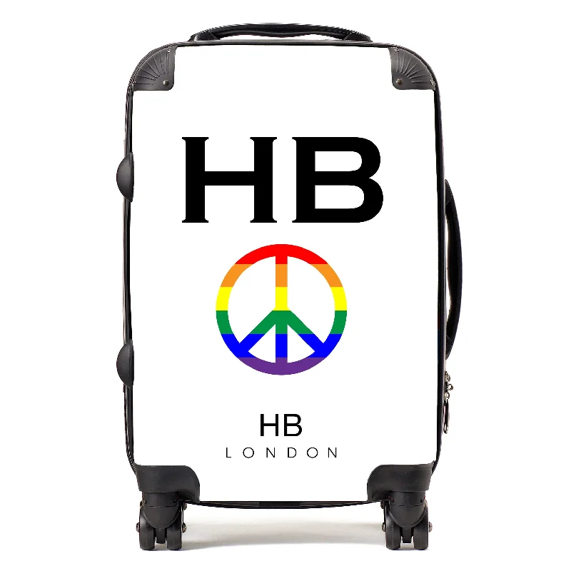 safe suitcase for secure packing -Personalised White Pride Peace with Black Font Initial Suitcase