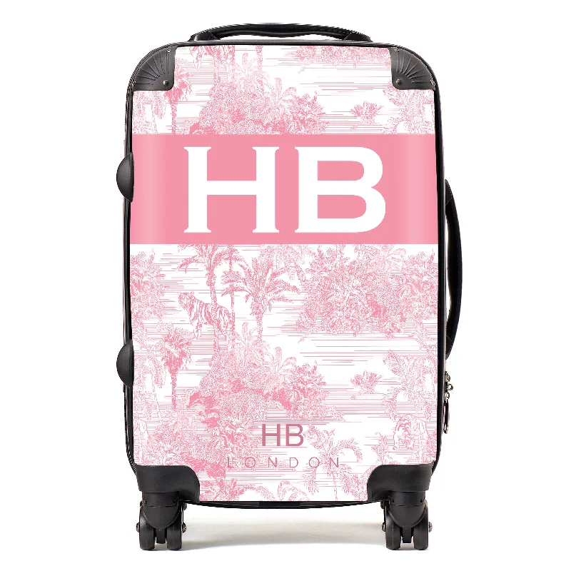 discount suitcase for quick vacations -Personalised Pink Tiger Toile with Original Font Initial Suitcase