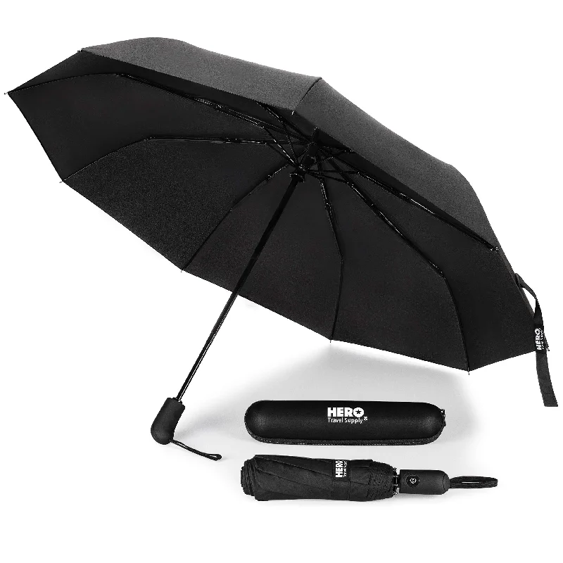 foldable duffel bags for tiny spaces -HERO Travel Umbrella - Windproof, Compact and Portable - Includes Ebook on How to Make the Most of Your Rainy Travels by Asher & Lyric