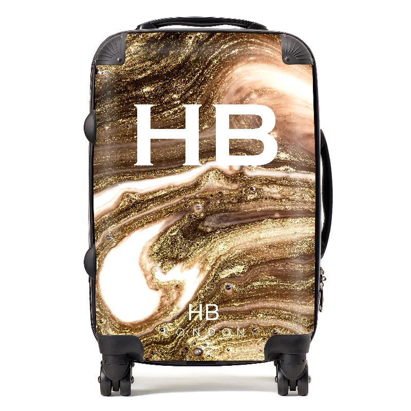 lock suitcase for safe trips -Personalised Bronze Liquid Marble with White Font Initial Suitcase